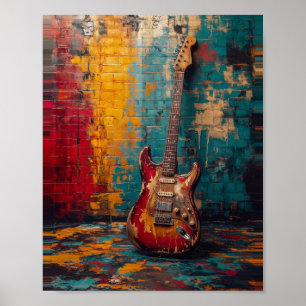 Elektrische Gitarre Kunst Vintage-Gemälde Poster