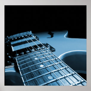Elektrische Gitarre Nah hoch - blau Poster