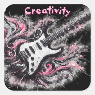 Elektrische Gitarre Pink Black Music Art Gitarren Quadratischer Aufkleber