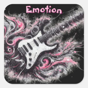 Elektrische Gitarre Pink Black Music Art Gitarren Quadratischer Aufkleber