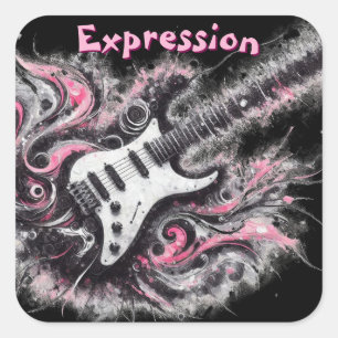 Elektrische Gitarre Pink Black Music Art Gitarren Quadratischer Aufkleber