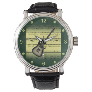 Elektrische Gitarre~Rolled Sheet Music~Gold/Green  Armbanduhr