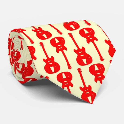 Elektrische Gitarre - Rot auf Creme Krawatte (Gerollt)