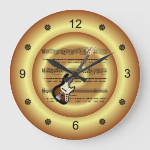 Elektrische Gitarre~Sheet Music~Gold Background~ Große Wanduhr