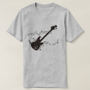 Elektrische Gitarre u. Musiknoten-personalisiertes T-Shirt
