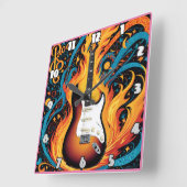 Elektrische Gitarre umgeben von Flammen Quadratische Wanduhr (Winkel)
