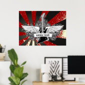 Elektrische Gitarre und Flügel Schwarz-weißes rote Poster (Heimbüro)