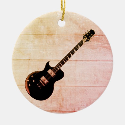 Elektrische Gitarre und Holz Pop Kunst Keramik Ornament (Vorne)