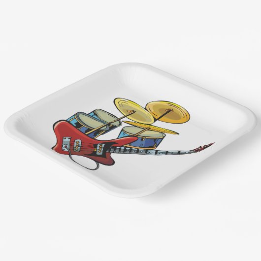 Elektrische Gitarre und Trommeln Pappteller (Gewinkelt)
