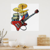 Elektrische Gitarre und Trommeln Poster (Küche)