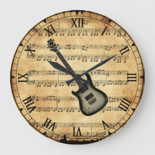 Elektrische Gitarre ~ Vintage Notenunterlage ~ Große Wanduhr