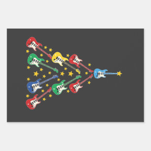 Elektrische Gitarre Weihnachtsbaummusik Liebhaber Geschenkpapier Set
