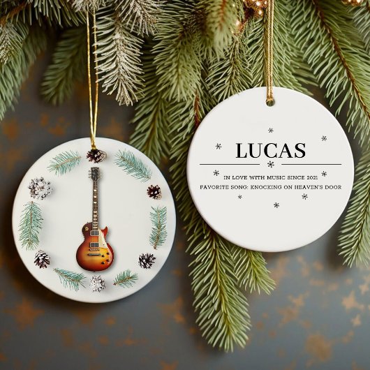 Elektrische Gitarre Weihnachtskreide Kiefernkone C Keramik Ornament