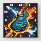 Elektrische Gitarren in einer feurigen musikalisch Quadratische Wanduhr (Vorderseite)