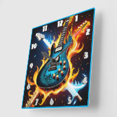 Elektrische Gitarren in einer feurigen musikalisch Quadratische Wanduhr (Winkel)