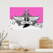 Elektrische Gitarrenflügel Schwarz-weiß rosa Poster (Küche)