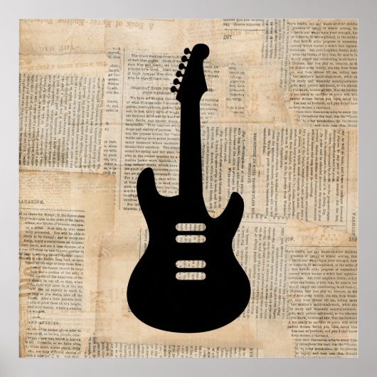 Elektrische Gitarrenmusik Kunst mit Zeitungstext Poster (Vorne)