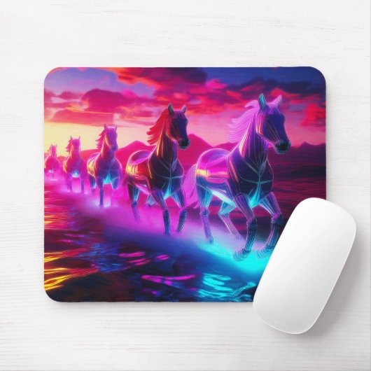 Elektrische Herde - Synthwave Pferde Mousepad (Mit Mouse)