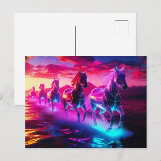 Elektrische Herde - Synthwave Pferde Postkarte (Vorne/Hinten)