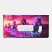 Elektrische Herde - Synthwave Pferde Schreibtischunterlage (Tastatur & Maus)