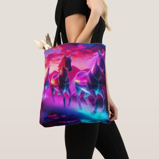 Elektrische Herde - Synthwave Pferde Tasche (Von Nahem)