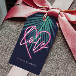 Elektrische Liebe Neon Pink Heart & Tropical Palm Geschenkanhänger
