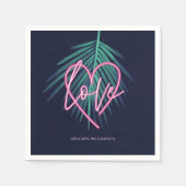 Elektrische Liebe Neon Pink Heart & Tropical Palm Serviette (Vorderseite)