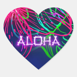 Elektrische Luau Tropische Nacht Neon Aloha Party Herz-Aufkleber