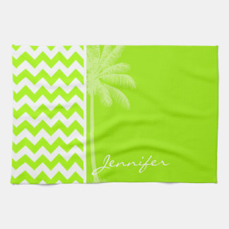 Elektrische Neon Lime Green Zickzack; tropische Pa Geschirrtuch