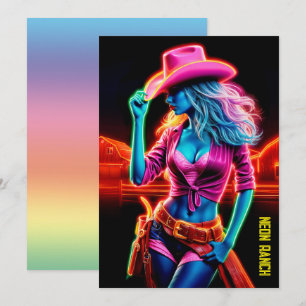 Elektrische Neonfarm Mädchen in rosa Hut unter Nac Einladung