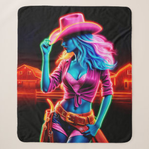 Elektrische Neonfarm Mädchen in rosa Hut unter Nac Sherpadecke