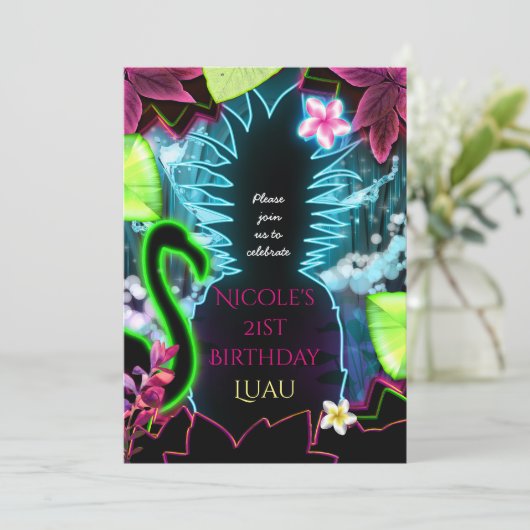 Elektrische Neonleuchten Ananas-Party Einladung (Stehend Vorderseite)