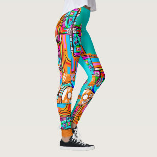 Elektrische Orangen- und Türkisträume — Abstrakter Leggings