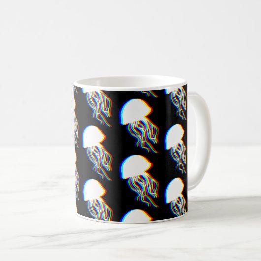 Elektrische Quallen-EDM-Silhouette Gemustert Kaffeetasse (VorderseiteRechts)