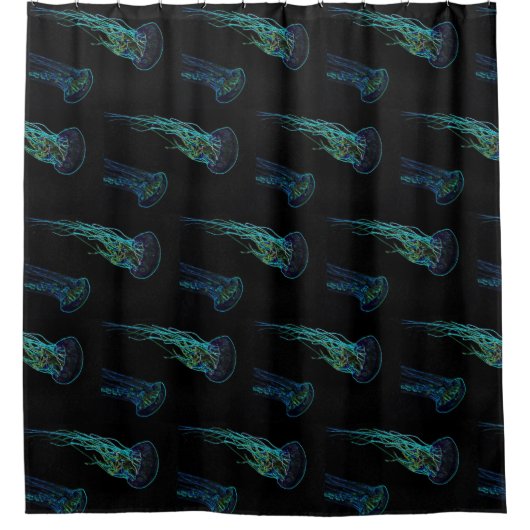 Elektrische Quallen schwarz und aquamarin blau grü Duschvorhang (Vorderseite)