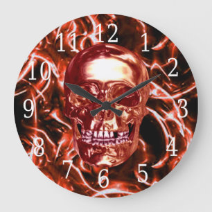Elektrische Red Chrome Skull Round Clock Große Wanduhr
