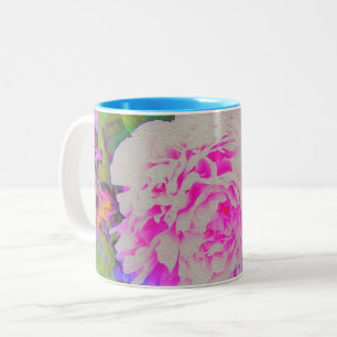 Elektrische rosa Pfingstrosen im farbenfrohen Gart Zweifarbige Tasse