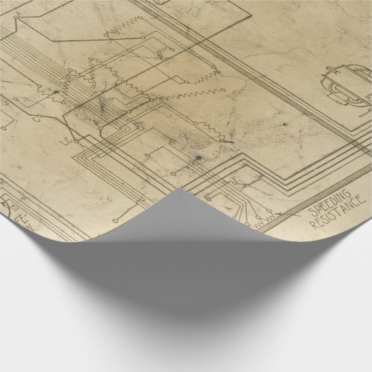 Elektrische Schaltpläne Zeichnend auf braun Geschenkpapier (Ecke)