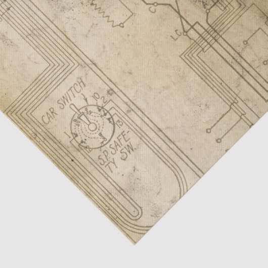 Elektrische Schaltpläne Zeichnend auf brauner Deco Seidenpapier (Detail)