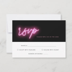 Elektrische Schwarz/Rosa Neon Glow UAWG Reply Card RSVP Karte