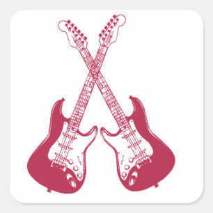 Elektrische und akustische Gitarre Rock and Roll S Quadratischer Aufkleber