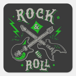 Elektrische und akustische Gitarre Rock and Roll S Quadratischer Aufkleber