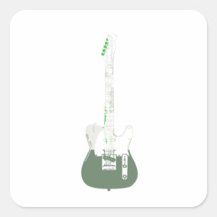 Elektrische und akustische Gitarre Rock and Roll S Quadratischer Aufkleber