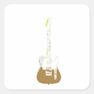 Elektrische und akustische Gitarre Rock and Roll S Quadratischer Aufkleber