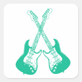 Elektrische und akustische Gitarre Rock and Roll S Quadratischer Aufkleber