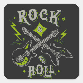 Elektrische und akustische Gitarre Rock and Roll S Quadratischer Aufkleber