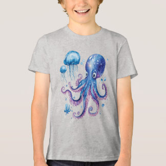 Elektrischer Abyss Octopus & Glühquallen Tri-Blend Shirt