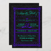 Elektrischer Aquamariner und Lila Posterstil Save Save The Date (Vorne/Hinten)