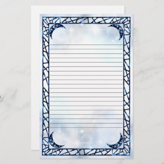 Elektrischer blauer aufrechter Halbmond gezeichnet Briefpapier (Vorne/Hinten)