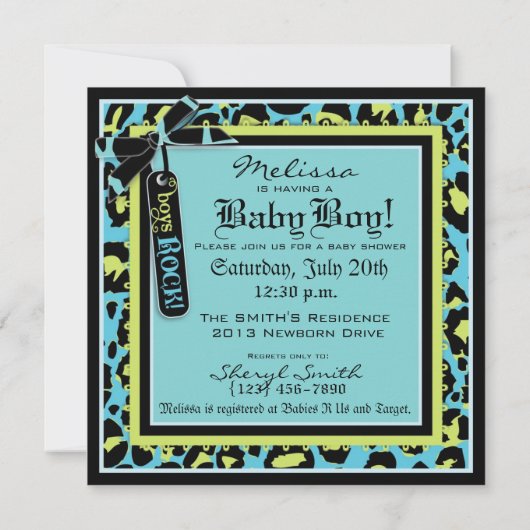 Elektrischer blauer Felsen-Stern-Pullover u. Einladung (Rückseite)